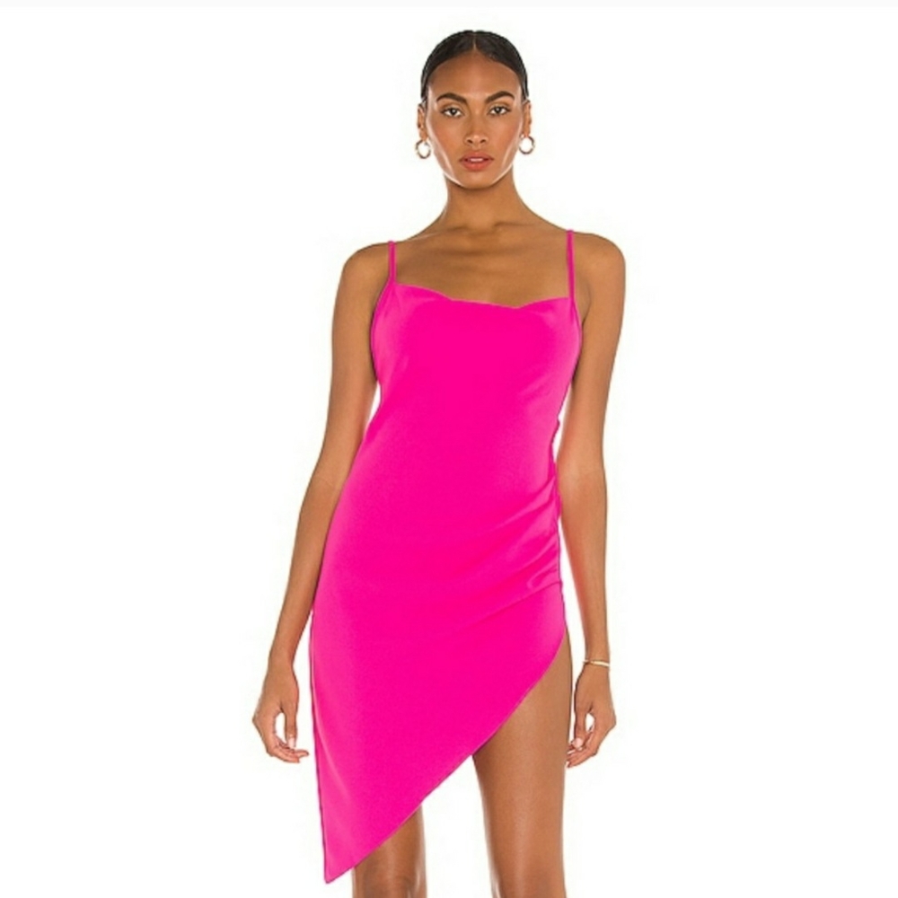 NWT- Amanda Uprichard Janet Low Back Hot Pink Asymmetrical Dress